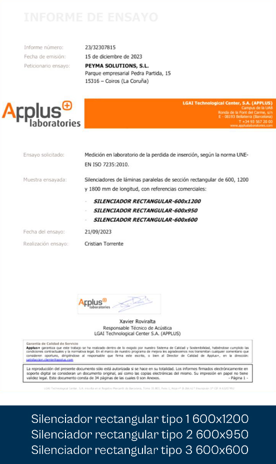 Informe ensayo silenciadores rectangulares
